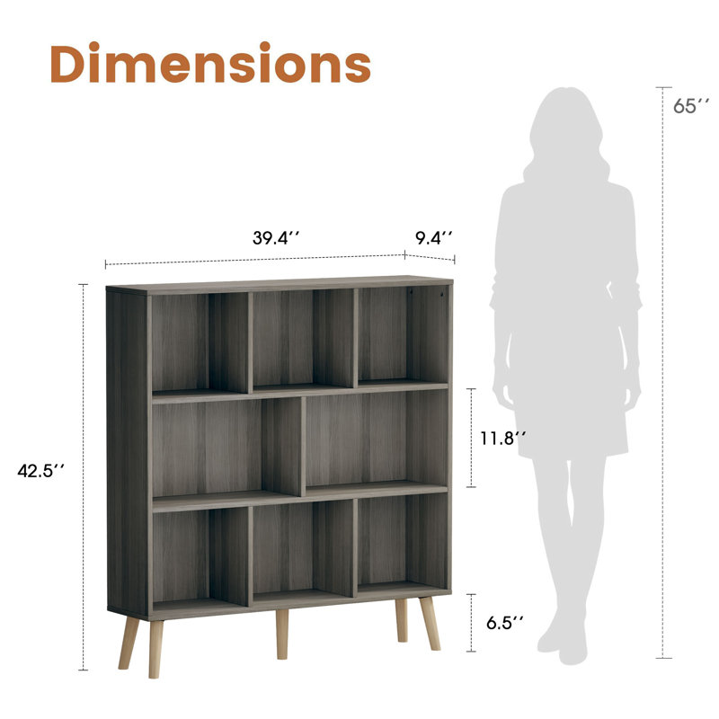 Adisyn No Subject Bookcase, Stone Gray, 42.5" H x 39.4" W x 9.4" D