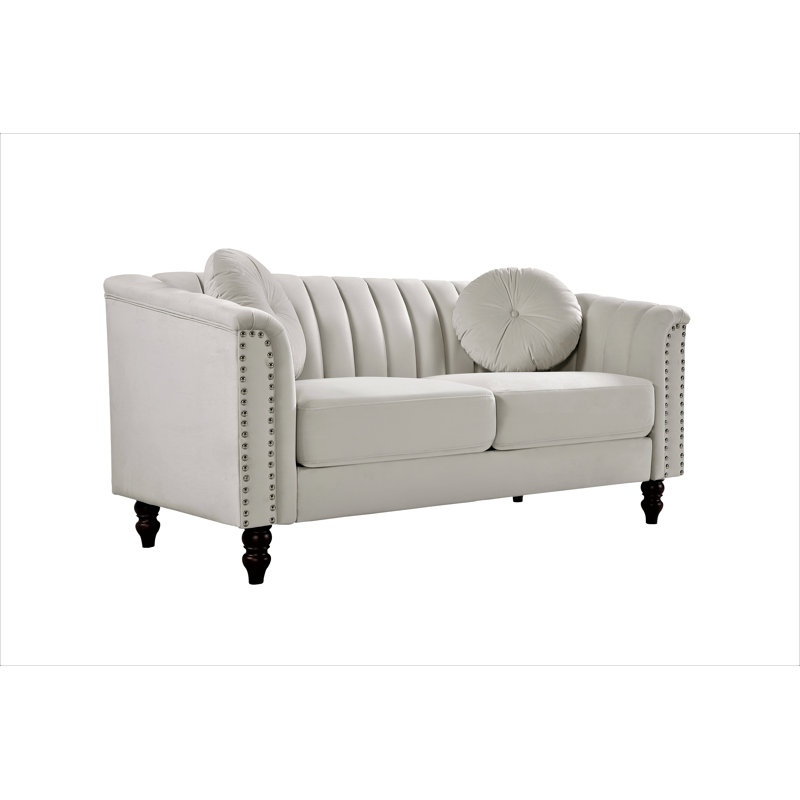 Drevion 61.4'' Velvet Loveseat, Ivory