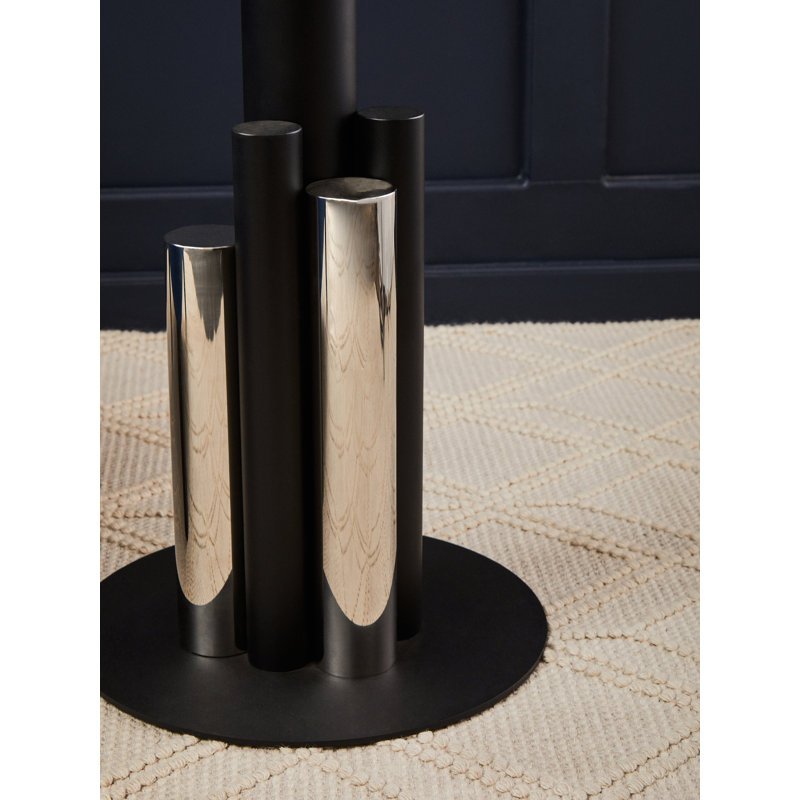 Bhodi Glass Top End Table, Black/Silver