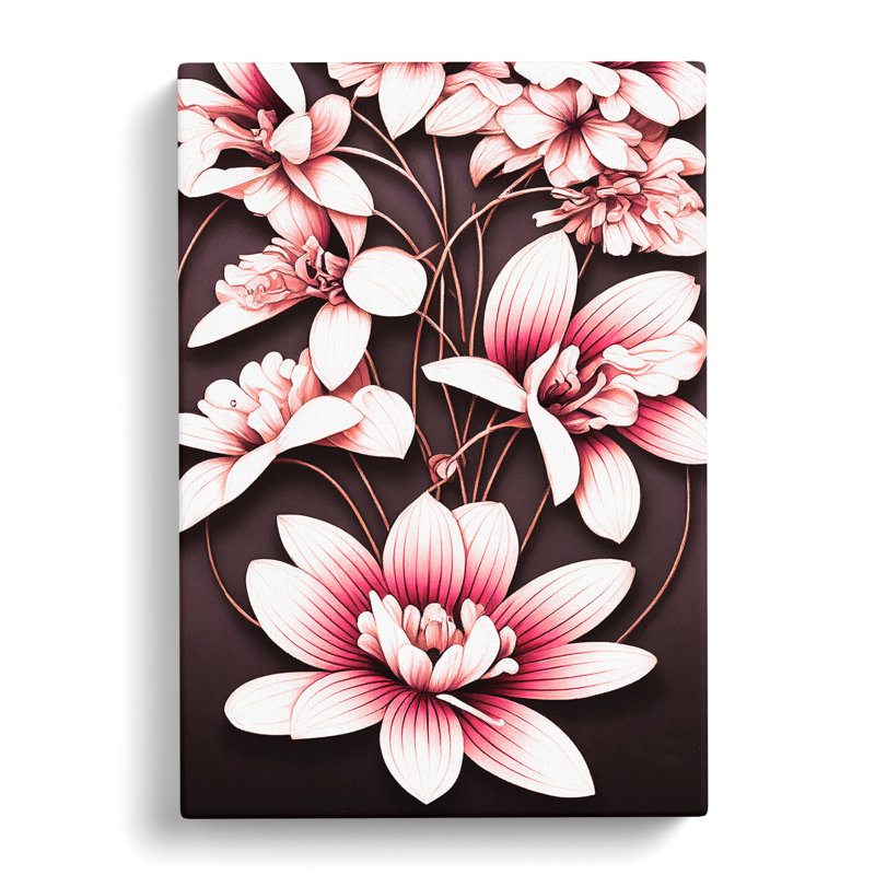 Art Deco Flowers No.3 - Wrapped Canvas Print, 60cm H x 40cm W x 3cm D
