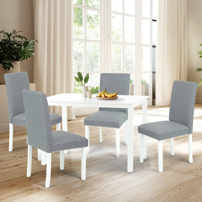 5 Piece Dining Table Set, 4 Classic Style Solid Wood Upholstered Chairs w Rectangular Dining Table
