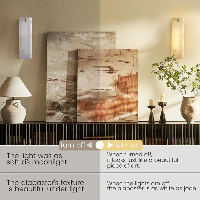 1 - Light 16" Rectangular Brass Wall Sconce Flush Mounted Sconce With Alabaster Shade, 15.9'' H x 5'' W x 4.5'' D