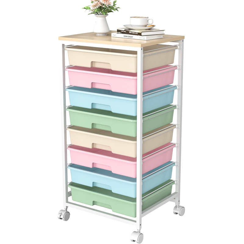 Rolling Storage Cart with Drawers,Utility Cart With 8 Drawers and Wooden Tabletop,Plastic Storage Drawers,Craft Storage