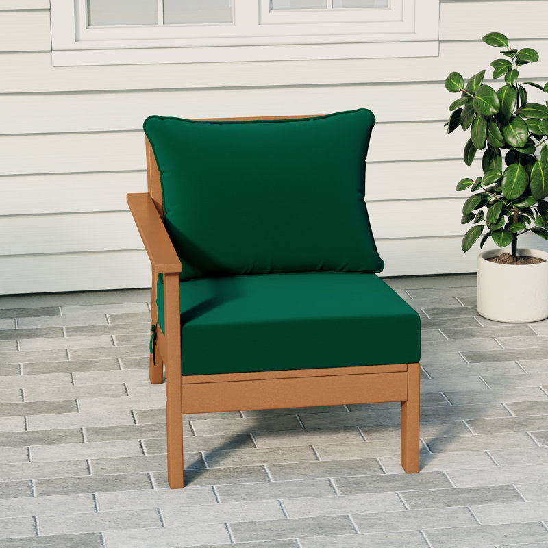 Deep Seating Left Arm Chair With Cushions, Teak, Green