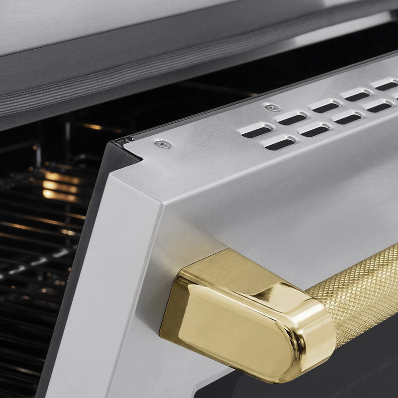 ZLINE Autograph 36 in. Black Stainless Paramount Induction Range w/ 5 Burners & Bronze Helix Handle, Polished Gold