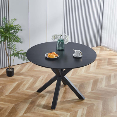 Table de salle à manger Mid-Century à piédestal pour 4 à 6 personnes, plateau rond en MDF avec pieds croisés, design polyvalent et durable