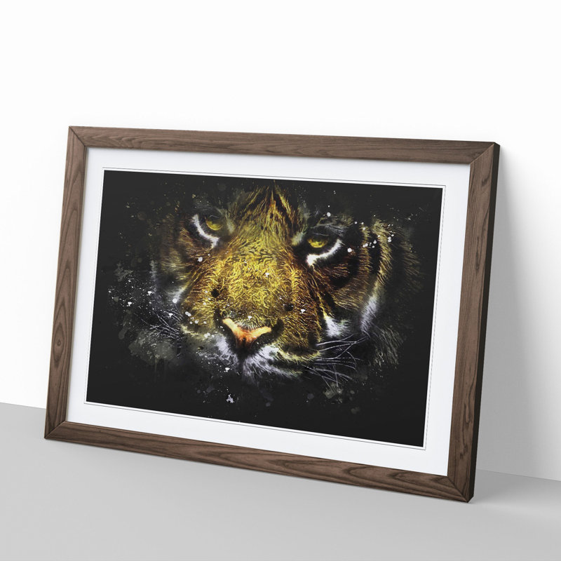 Tiger Vol.2 Paint Splash - Picture Frame Graphic Art, 27cm H x 36cm W x 2cm D, Walnut