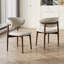 Ensemble de salle à manger de style Mid-Century 7 pièces, table rectangulaire en bois et travertin avec double piédestal creux, 6 chaises rembourrées en lin avec pieds en bois massif brun