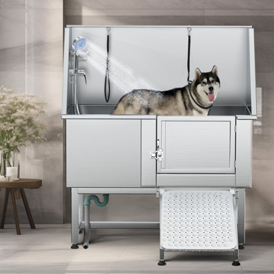 Baignoire de toilettage pour chien 50 po en acier inoxydable avec rampe
