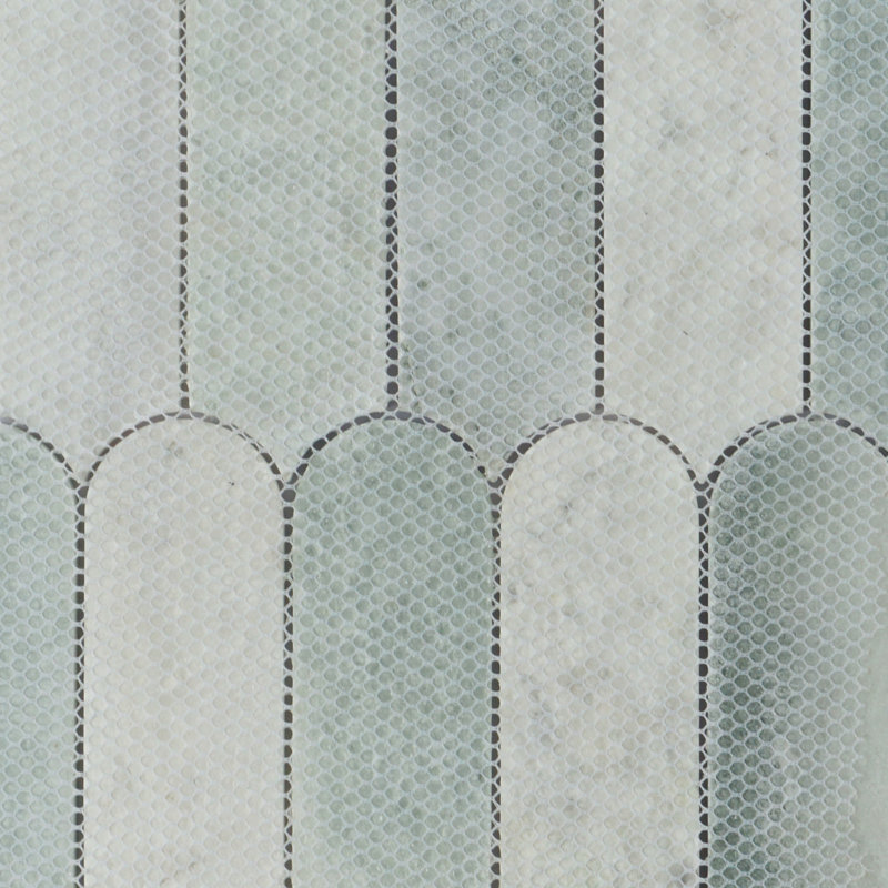 Moonlit Arches 10.4 In. X 9.77 In. Picket Polished Marble Mosaic Tile, Green