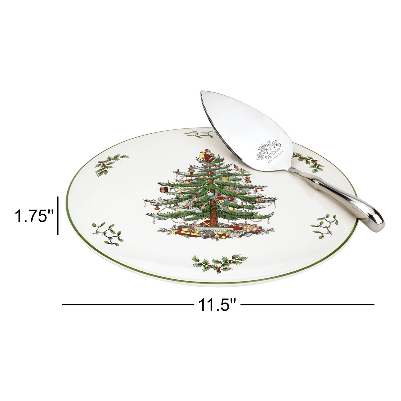 Spode Christmas Tree Cake Plate & Server Set 11.5"