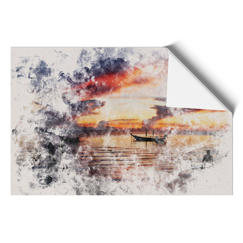 Boats in Thailand Watercolour - Frameless Print, 59cm H x 84cm W x 0.1cm D