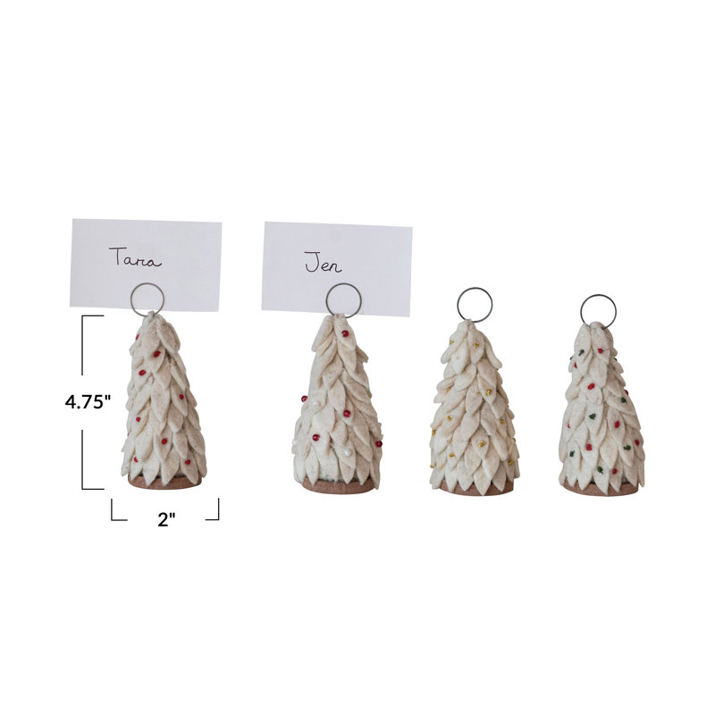 Handmade Felt Wool Christmas Tree Place Card/Photo Holders With Base And Paper Cards