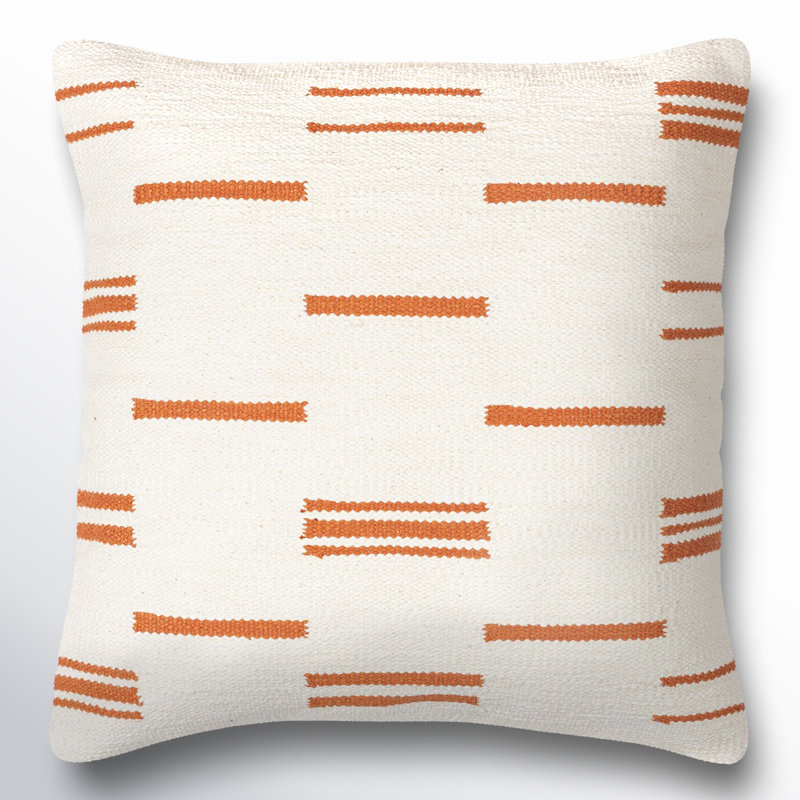 Jeté en coton Chanterelle, Blanc / orange, 22 po x 22 po, Polyester/ Bourre en polyester