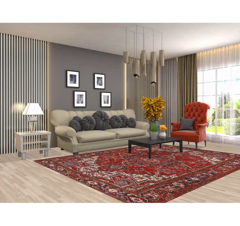 Tapis traditionnel géométrique rouge 7 x 9