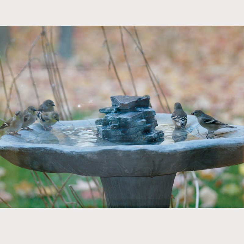 Gray Resin Layered Waterfall Rock Bird Bath Accessory
