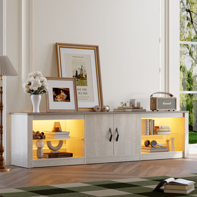 Kruszewski 70 Inch Led TV Stand for 75 Inch TV Large Entertainment Centre Gaming with Adjustable Glass Shelves