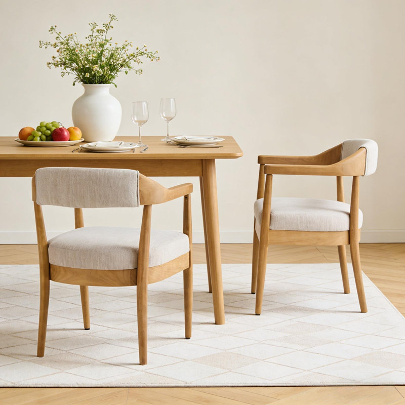 Structure en bois avec chaises de salle à manger rembourrées avec accoudoirs (ensemble de 2)