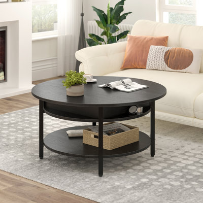 Wynny 36"W Lift Top Coffee Table with Storage, Round Wood Cocktail Table