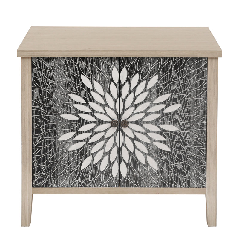 Armoire de rangement sculptée à 2 portes avec tablette réglable, Naturel noir