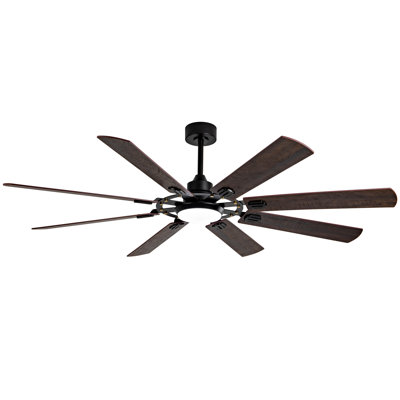 Ventilateur de plafond de style ferme de 183 cm avec éclairage et télécommande, 8 pales en bois massif, moteur CC, éclairage DEL à mémoire 3 couleurs, 6 vitesses, réversible et silencieux, idéal pour le salon ou la maison de campagne.