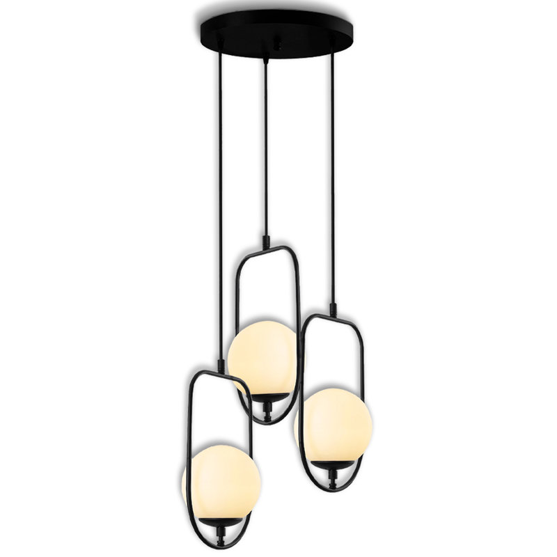 Luminaire suspendu sphère en métal 3 lumières à hauteur réglable, Noir