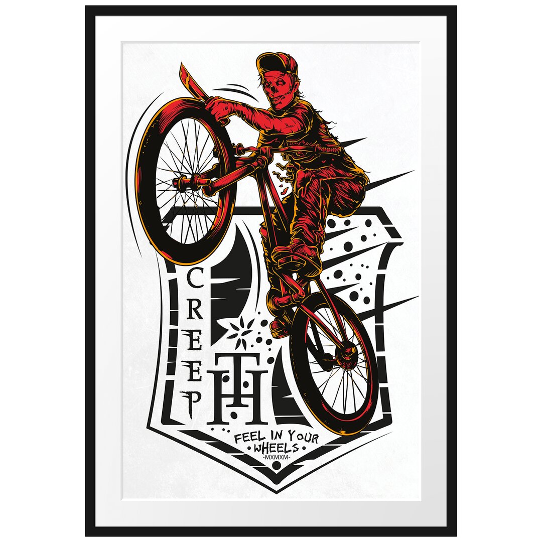 Gerahmtes Poster Creepy Biker White