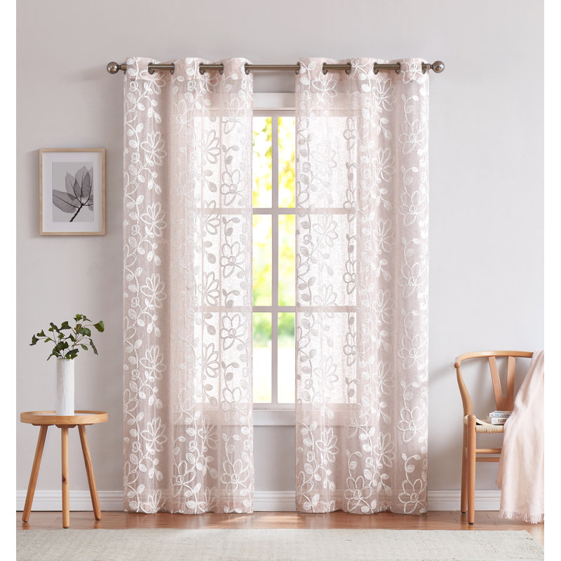 Carston Semi Sheer Curtain Pair, Blush, 38" W x 84" L