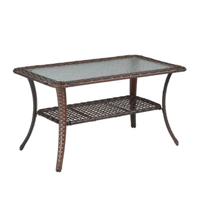 Patio Wicker Coffee Table With Glass Top