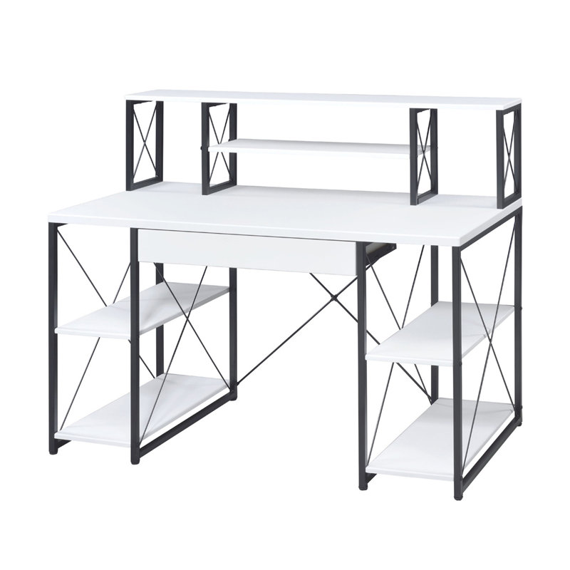 Writing Desk With One Drawer And 8 Open Compartment (Not Including Office Chairs), White