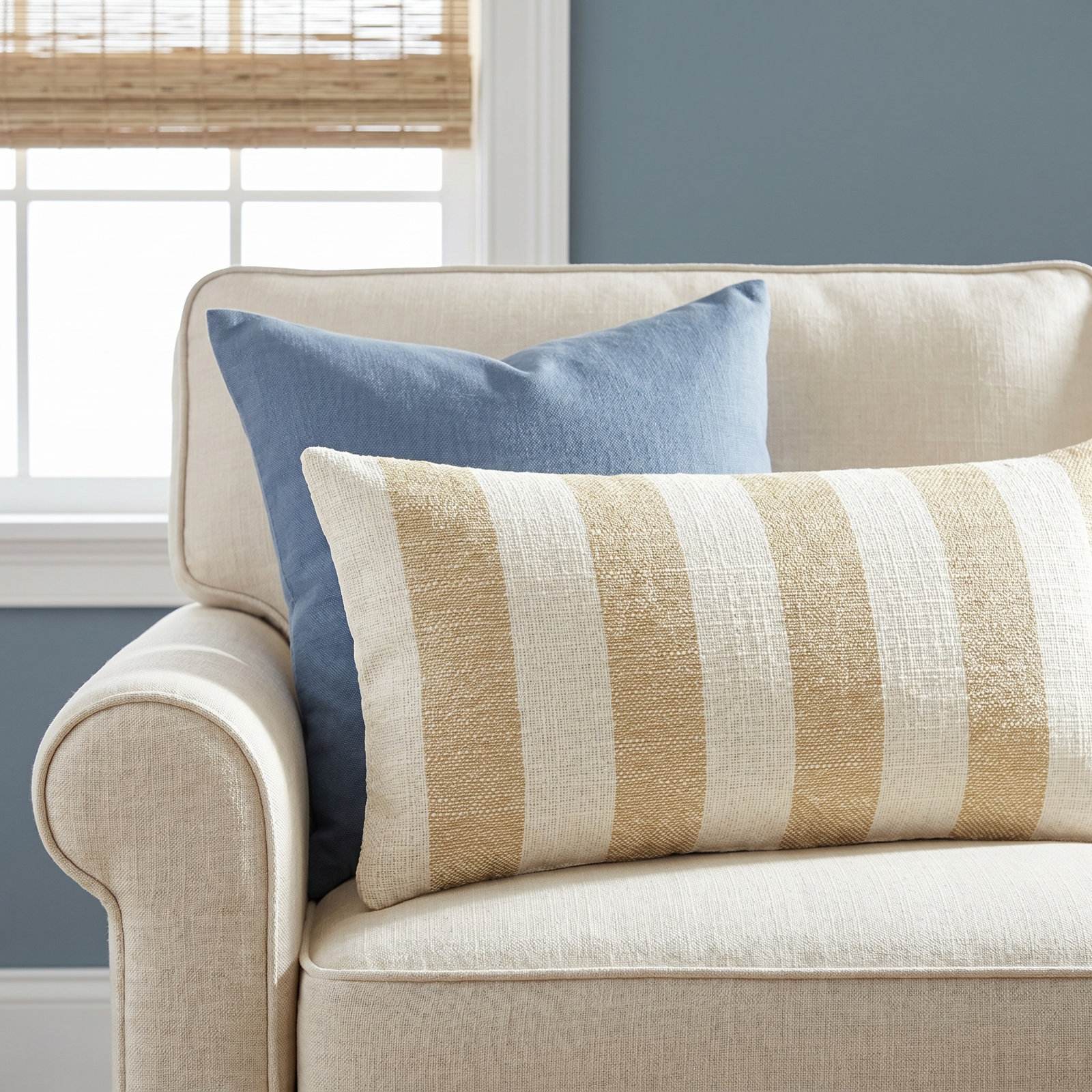 26" x 14" Throw Pillow, Yellow Striped, Feather