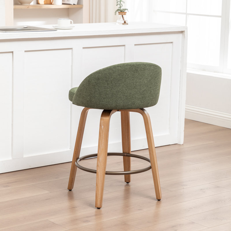 Swivel Upholstered Counter Stool, GREEN, Set of 1, 64.5cm