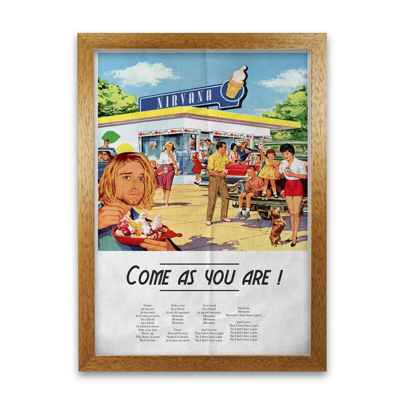 Come As You Are Nirvana by David Redon - Print, Honey Oak, 84.1 cm H x 59.4 cm W x 5 cm D