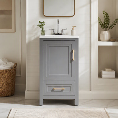 Meuble-lavabo simple autoportant de 18 po avec plateau en céramique entièrement assemblé