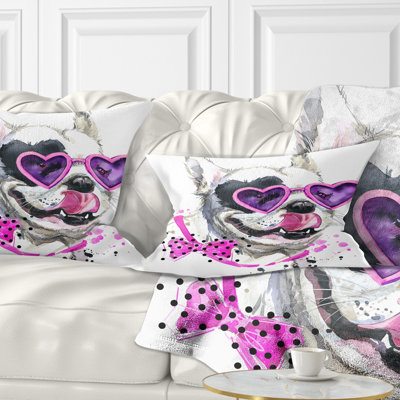 Drôle de chien avec des lunettes de cœur - Coussin décoratif à imprimé animal