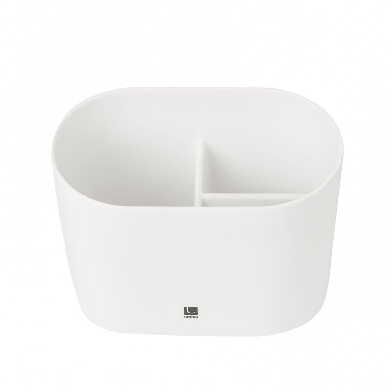 White Oval Melamine Toothbrush Holder with Nickel Finish