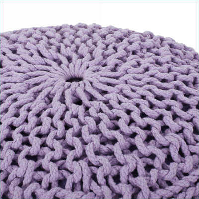 Ottoman, Round Knitted Cotton Pouf for Living Room | Lavender | Cotton