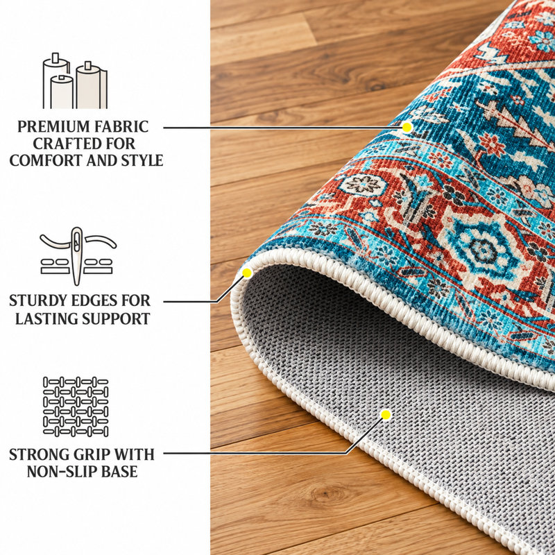 Aspire Homeware Blue Persian Style Area Rug, Runner 60 x 110 cm