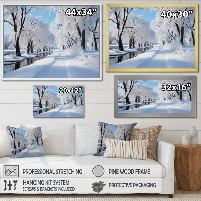 «Winter Snowy Serenity IV - Winter Landscape», reproduction sur toile, H 30 po x l 40 po x P 1,5 po, Cadre naturel flottant