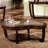 Dark Cherry Coffee Table With Irregular Shape And Open Shelf Glass Insert Contemporary Solid Wood Construction