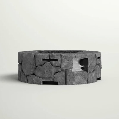 Outdoor Reinforced Concrete Heating Fire Pit - 28''w X 9''h, Charcoal Grey, Stainless Steel, Propane Driven, 40,000 Output, Push-button Ignition, 108" Hose, Cover Included Concrete, Fuel, Simple With