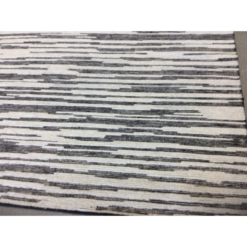 Tapis unique en laine noué à la main gris / ivoire 9 pi x 12 pi