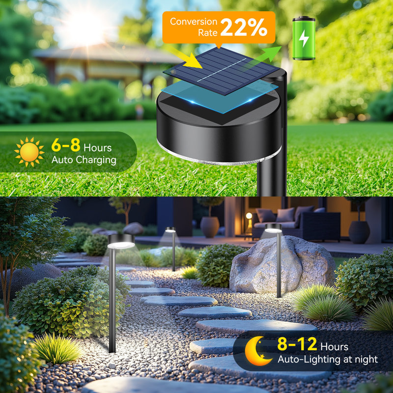 Éclairage solaire de sentier extérieur, 12 lumières solaires à DEL plus lumineuses et imperméables, éclairage de chemin moderne jusqu'à 12 heures pour allée de jardin, allée, blanc froid