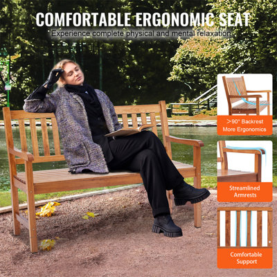 Banc d'extérieur, banc de jardin en bois de 50 pouces pour l'extérieur, banc de jardin extérieur avec dossier et accoudoirs, banc de capacité de charge de 800 lb, banc de patio pour jardin, parc, cour, porche