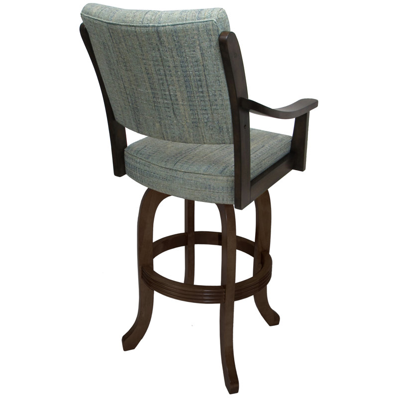 Radmilla Swivel Wood Bar Stool, Bar Stool (26" Seat Height), Watusi Aquatint Seat/New Brown Frame