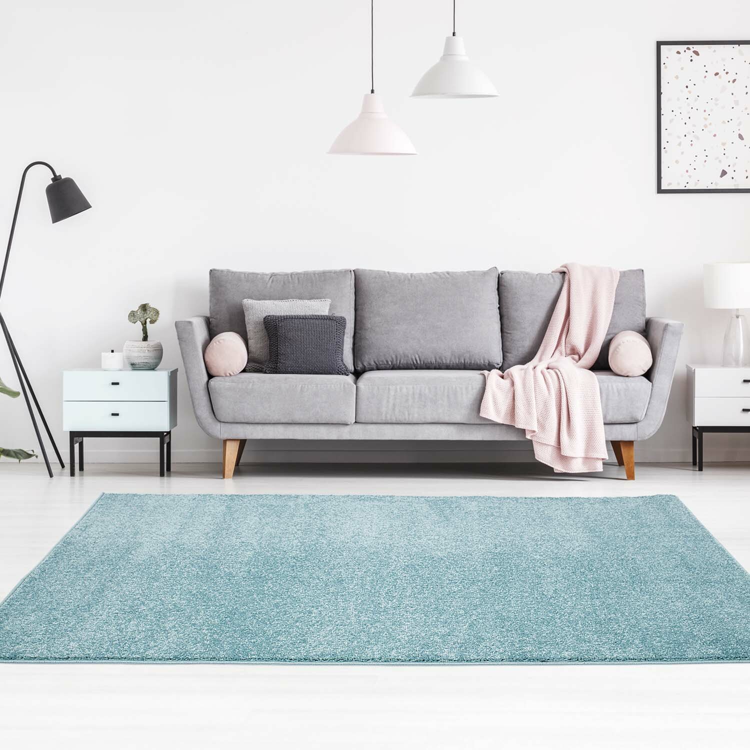 House of Hampton Kurzflor-Teppich Annika Einfarbig Blau Uni Soft&Shine für  Wohnzimmer, Schlafzimmer, Kinderzimmer & Bewertungen