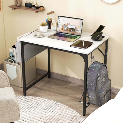 Ebern Designs 32" Computer Desk Small With Charging Station Storage Bag & Headphone Hook