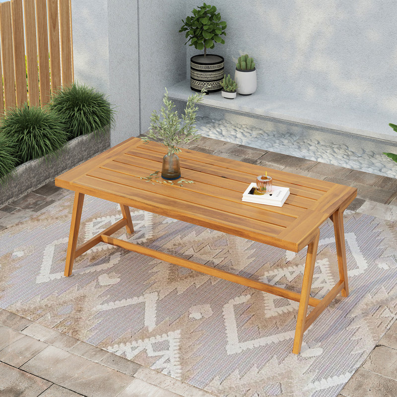 Table de salle à manger d'extérieur moderne, table de patio en bois d'acacia avec finition en teck - jardin résistant aux intempéries, ensemble de salle à manger près de la piscine pour 4 à 6 personnes
