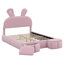 Lit plateforme tapissier pleine grandeur en velours avec tête de lit oreilles de lapin, lumière DEL et 2 tabourets de rangement