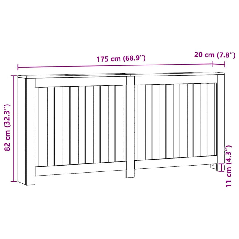 Extra Large Radiator Cover, 175 x 20 x 82 cm, Artisan Oak, Vertical Slats